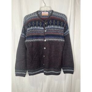 1960s Jantzen Wool Mohair Fuzzy Prairie Granola Fair Isle Nordic Cardigan S
